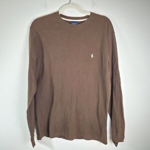 Ralph Lauren Brown Long Sleeve Waffle Sleepwear Shirt White Pony